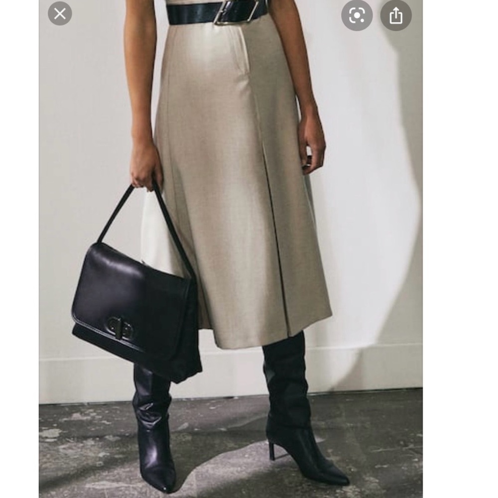 Massimo Dutti Beige Midi Skirt